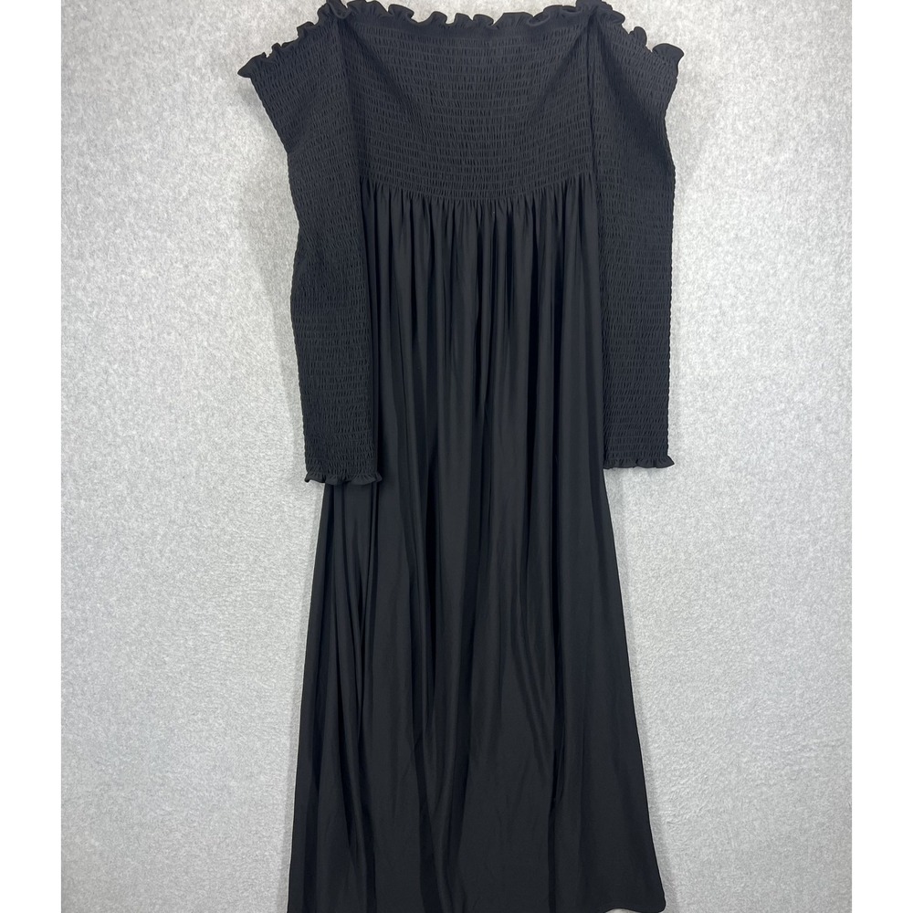 Hill House Home The Catalina Nap Dress Womens L Black Smocked Off Shoulder NWT - Picture 7 of 11